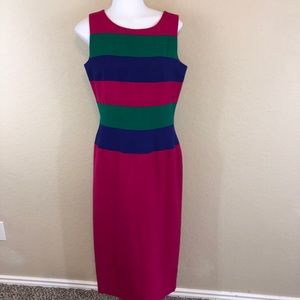Vintage 80s Leslie Lucks Pink Purple Green Dress 6